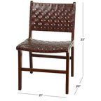 Woven Leather Dining Chairs with Teak Wood Frame - Set of 2
