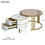 Stackable Round Coffee Table with 2 Drawers, Modern Nesting Tables