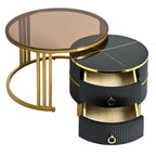 Stackable Round Coffee Table with 2 Drawers, Modern Nesting Tables