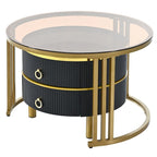 Stackable Round Coffee Table with 2 Drawers, Modern Nesting Tables