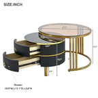 Stackable Round Coffee Table with 2 Drawers, Modern Nesting Tables