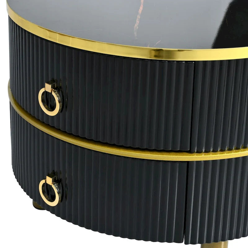Stackable Round Coffee Table with 2 Drawers, Modern Nesting Tables