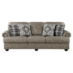 Jade 98 Inch Sofa, Taupe Brown Microfiber, 4 Pillows, Soft Cushions, Wood