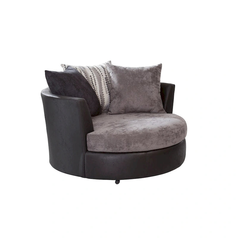 Black & Charcoal Gray Swivel Barrel Chair - 2 Person Oversized