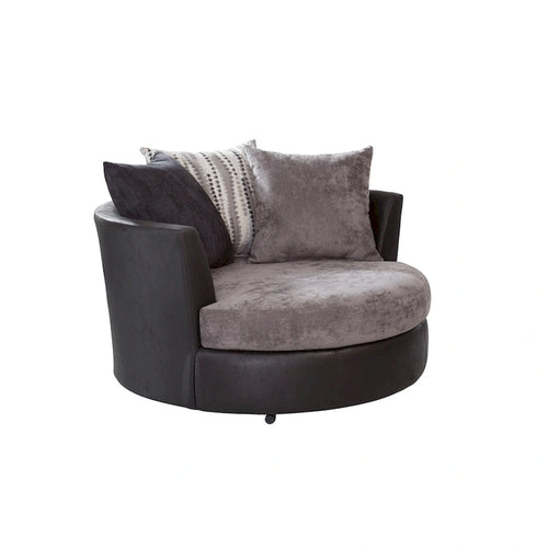 Black & Charcoal Gray Swivel Barrel Chair - 2 Person Oversized