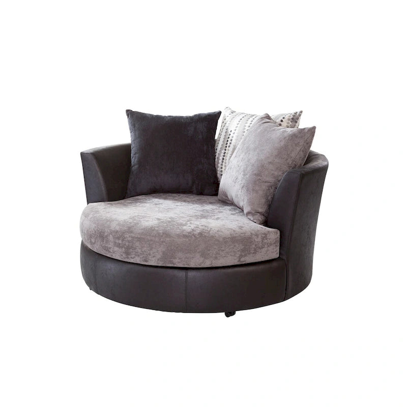 Black & Charcoal Gray Swivel Barrel Chair - 2 Person Oversized
