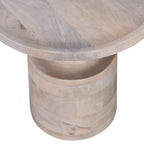 Side End Table, 18 Inch Round Top, Pedestal Base, Oak White Mango Wood