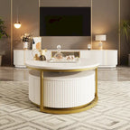Modern Round Nesting Coffee Table Fluted with Drawer