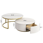 Modern Round Nesting Coffee Table Fluted with Drawer
