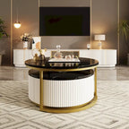 Modern Round Nesting Coffee Table Fluted with Drawer