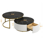 Modern Round Nesting Coffee Table Fluted with Drawer