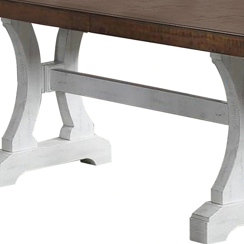 Dining Table with Trestle Base and Extension Leaf, Black and Brown