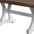 Dining Table with Trestle Base and Extension Leaf, Black and Brown