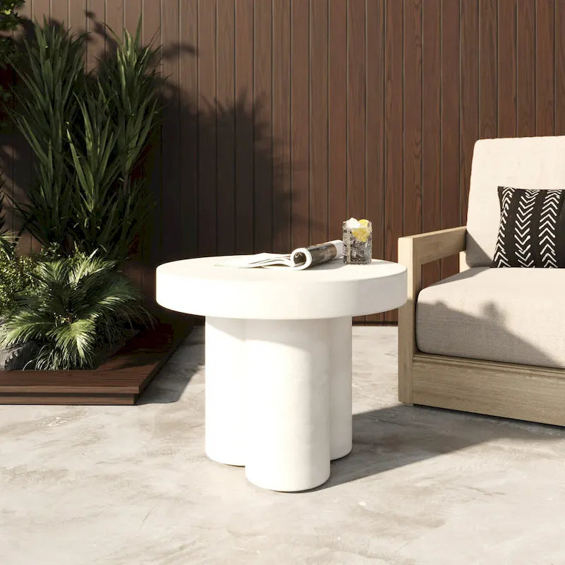 White Concrete Round End Table - Modern 3-Leg Design
