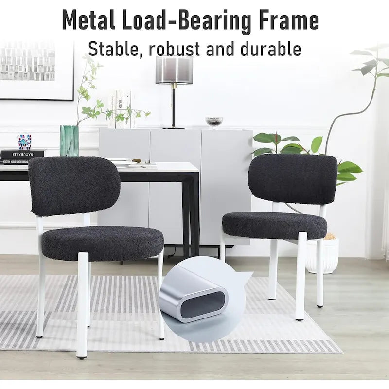 XINMICS Upholstered Modern Boucle Dining Room Chairs with White Metal Legs