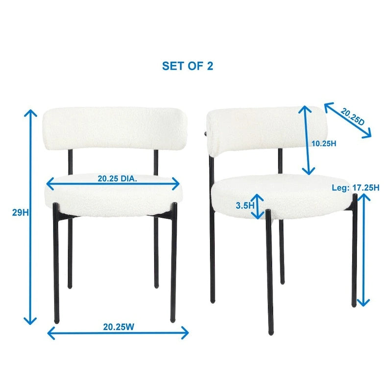 5-Piece Round Dining Set, Trestle Dining Table with 4 Boucle Chairs