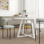 5-Piece Round Dining Set, Trestle Dining Table with 4 Boucle Chairs