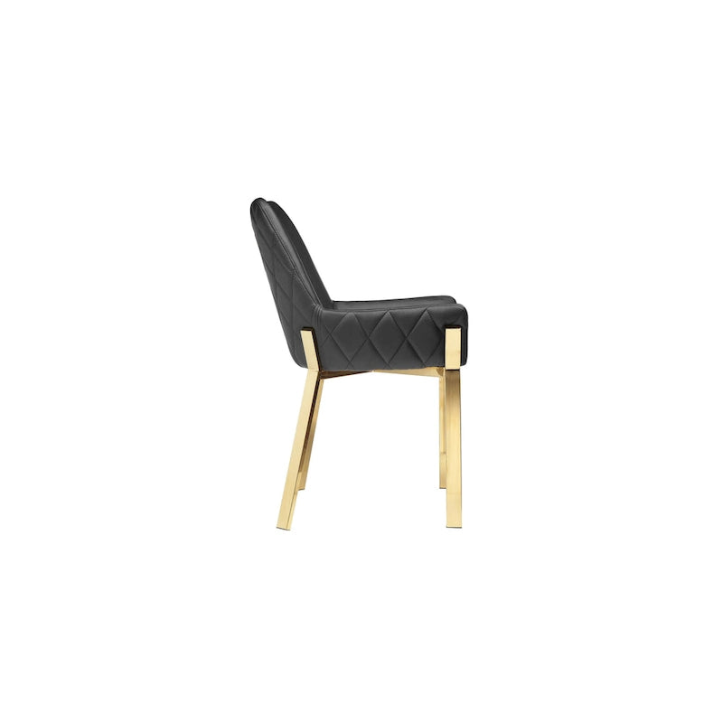 Fuma 23 Inch Dining Accent Chair Set of 2, Tufted, Black Faux Leather, Gold