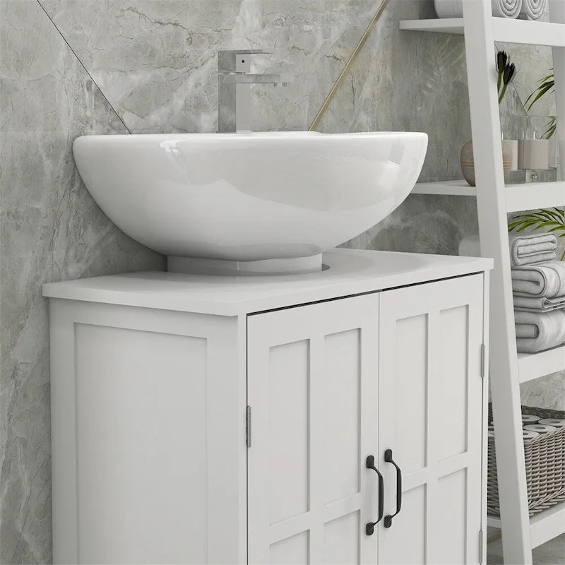 Bathroom Wood Pedestal Sink Cabinet with Adjustable Shelf (No Sink)