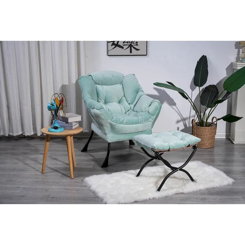 Accent Contemporary Lounge Chair, Single Steel Frame Sofa Chair with Armrests and A Side Pocket,with ottoman,with footrest