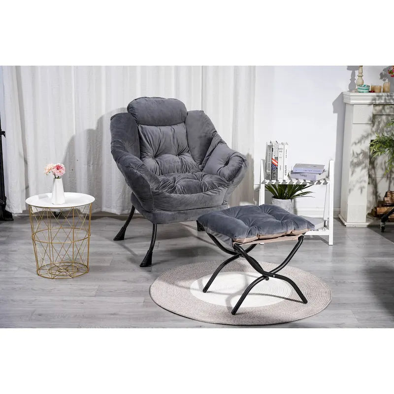 Accent Contemporary Lounge Chair, Single Steel Frame Sofa Chair with Armrests and A Side Pocket,with ottoman,with footrest