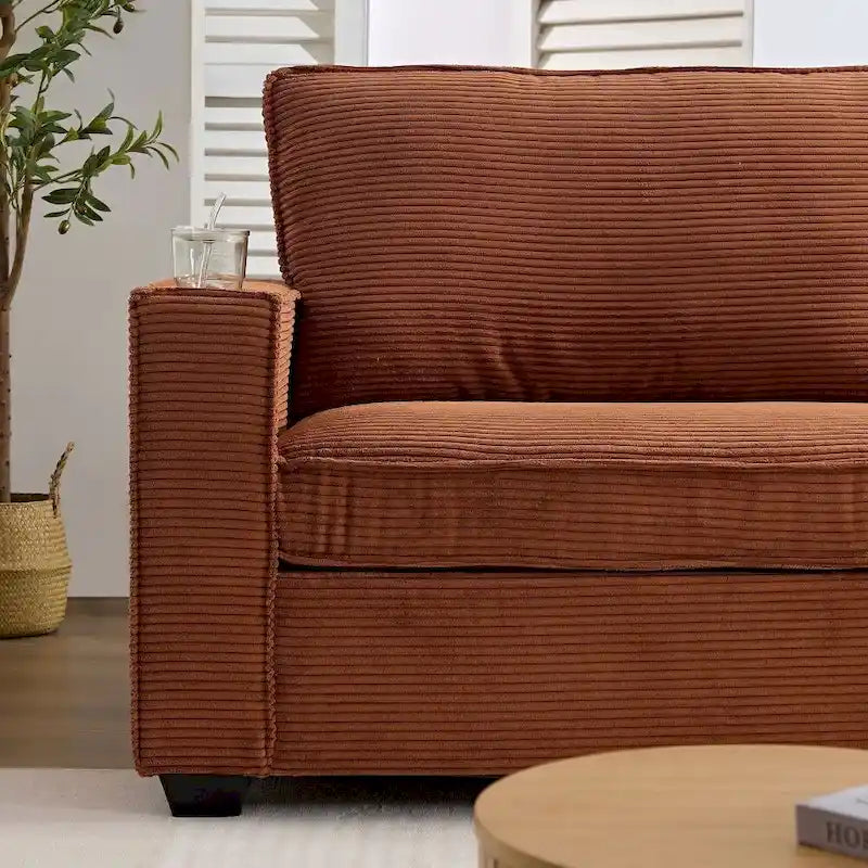 87.4 Inch Modern Design Sofa with Cup Holder and Storage Bags