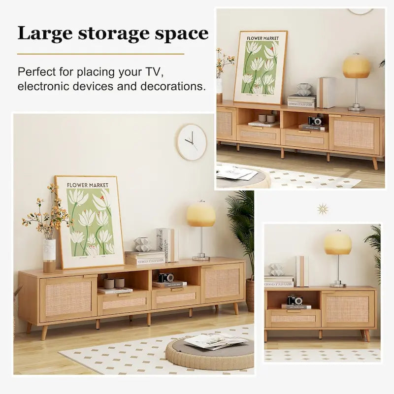 Rattan TV Stand for TVs up to 85