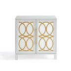 Mirrored Accent Cabinet with Gold Stripes - MDF Storage (32.3"W x 31.1"H)