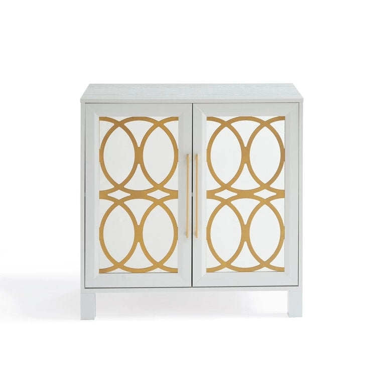 Mirrored Accent Cabinet with Gold Stripes - MDF Storage (32.3"W x 31.1"H)