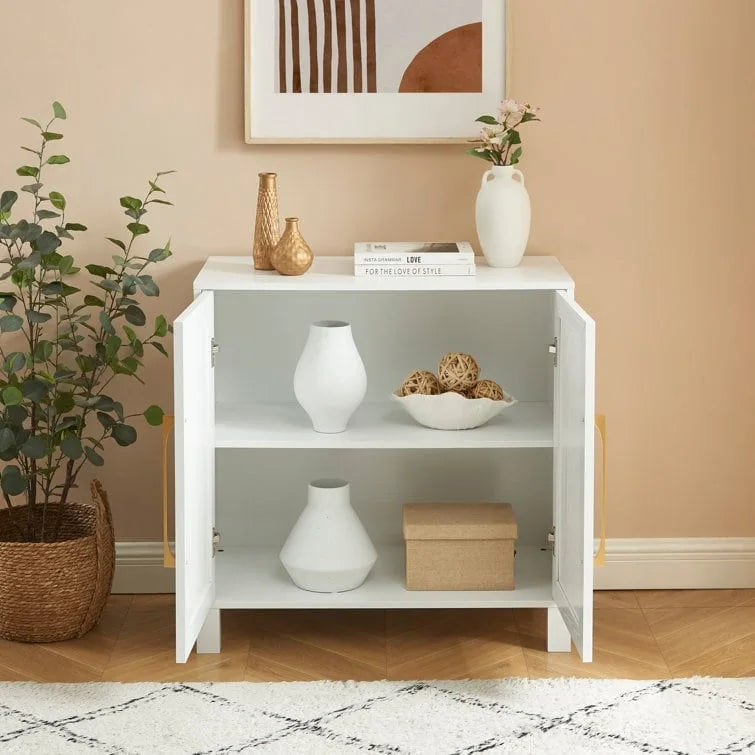 Mirrored Accent Cabinet with Gold Stripes - MDF Storage (32.3"W x 31.1"H)