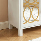 Mirrored Accent Cabinet with Gold Stripes - MDF Storage (32.3"W x 31.1"H)