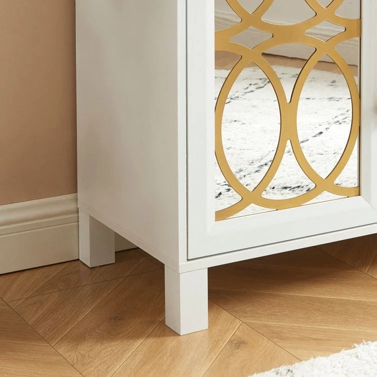 Mirrored Accent Cabinet with Gold Stripes - MDF Storage (32.3"W x 31.1"H)