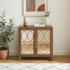Mirrored Accent Cabinet with Gold Stripes - MDF Storage (32.3"W x 31.1"H)