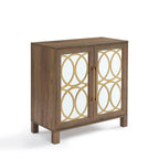 Mirrored Accent Cabinet with Gold Stripes - MDF Storage (32.3"W x 31.1"H)