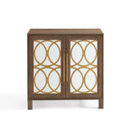 Mirrored Accent Cabinet with Gold Stripes - MDF Storage (32.3"W x 31.1"H)