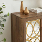 Mirrored Accent Cabinet with Gold Stripes - MDF Storage (32.3"W x 31.1"H)