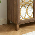 Mirrored Accent Cabinet with Gold Stripes - MDF Storage (32.3"W x 31.1"H)