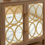 Mirrored Accent Cabinet with Gold Stripes - MDF Storage (32.3"W x 31.1"H)
