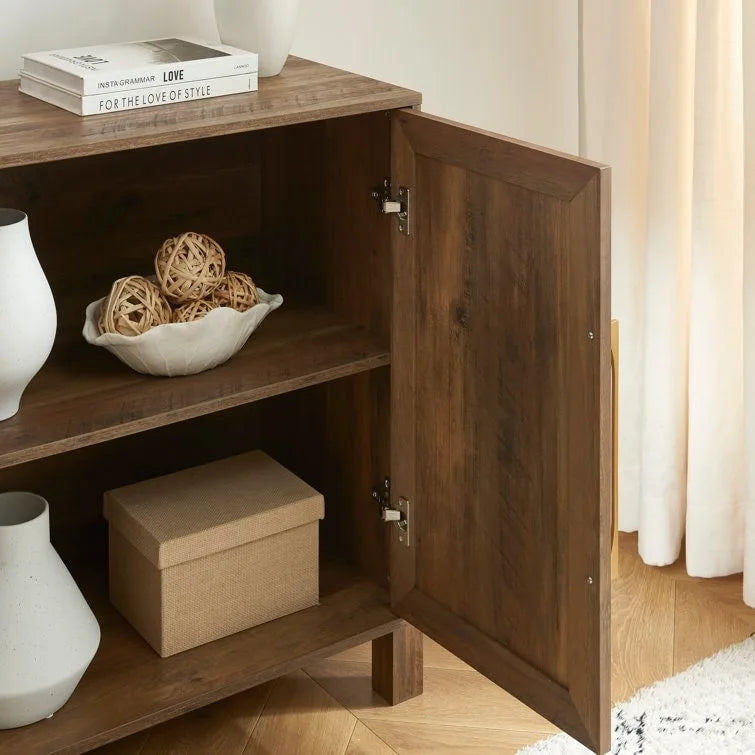 Mirrored Accent Cabinet with Gold Stripes - MDF Storage (32.3"W x 31.1"H)