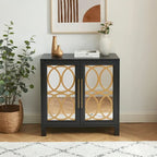 Mirrored Accent Cabinet with Gold Stripes - MDF Storage (32.3"W x 31.1"H)