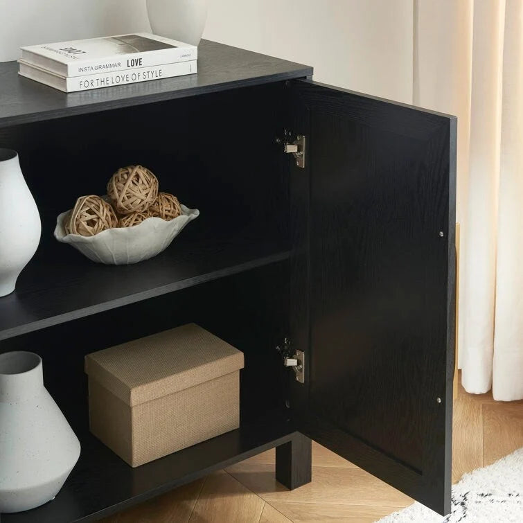 Mirrored Accent Cabinet with Gold Stripes - MDF Storage (32.3"W x 31.1"H)