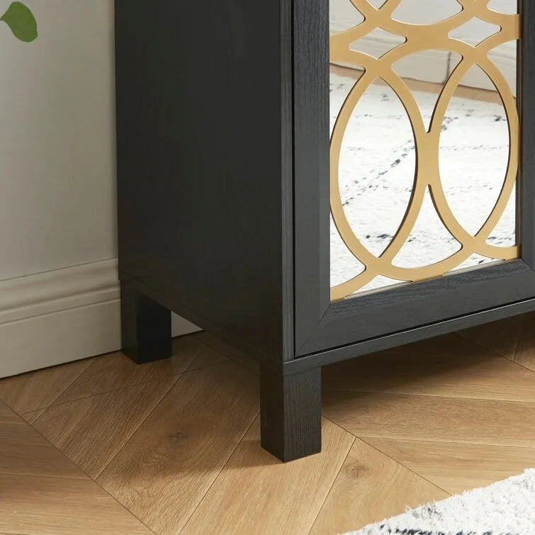 Mirrored Accent Cabinet with Gold Stripes - MDF Storage (32.3"W x 31.1"H)