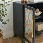 Mirrored Accent Cabinet with Gold Stripes - MDF Storage (32.3"W x 31.1"H)