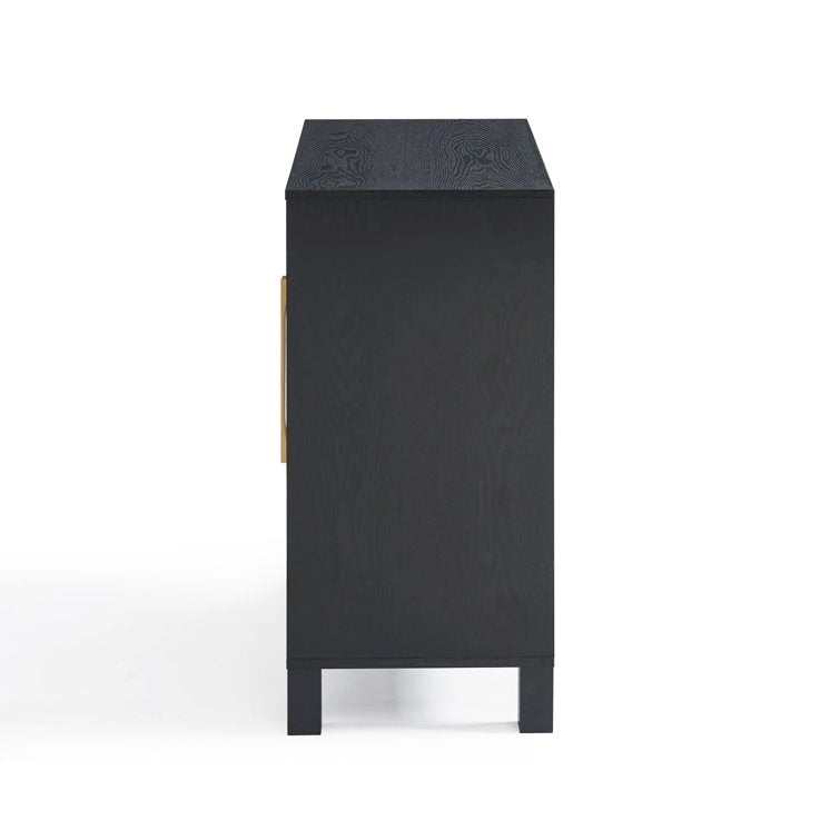 Mirrored Accent Cabinet with Gold Stripes - MDF Storage (32.3"W x 31.1"H)