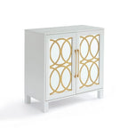 Mirrored Accent Cabinet with Gold Stripes - MDF Storage (32.3"W x 31.1"H)