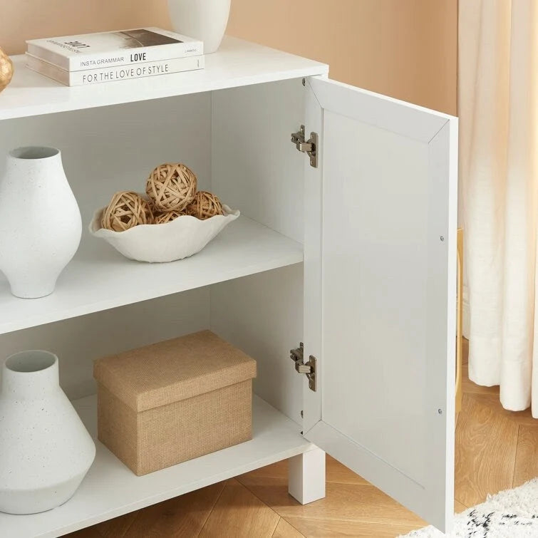 Mirrored Accent Cabinet with Gold Stripes - MDF Storage (32.3"W x 31.1"H)