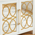 Mirrored Accent Cabinet with Gold Stripes - MDF Storage (32.3"W x 31.1"H)