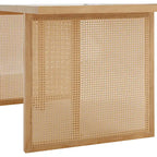 Willow Boho Dining Table for 6 with Solid Wood Legs, Dining Table with Bohemian Rattan Accent