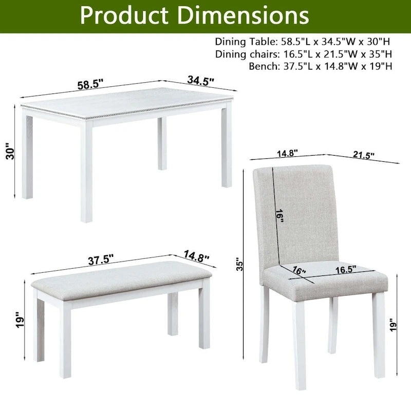 6-Piece Solid Wood Dining Table Set