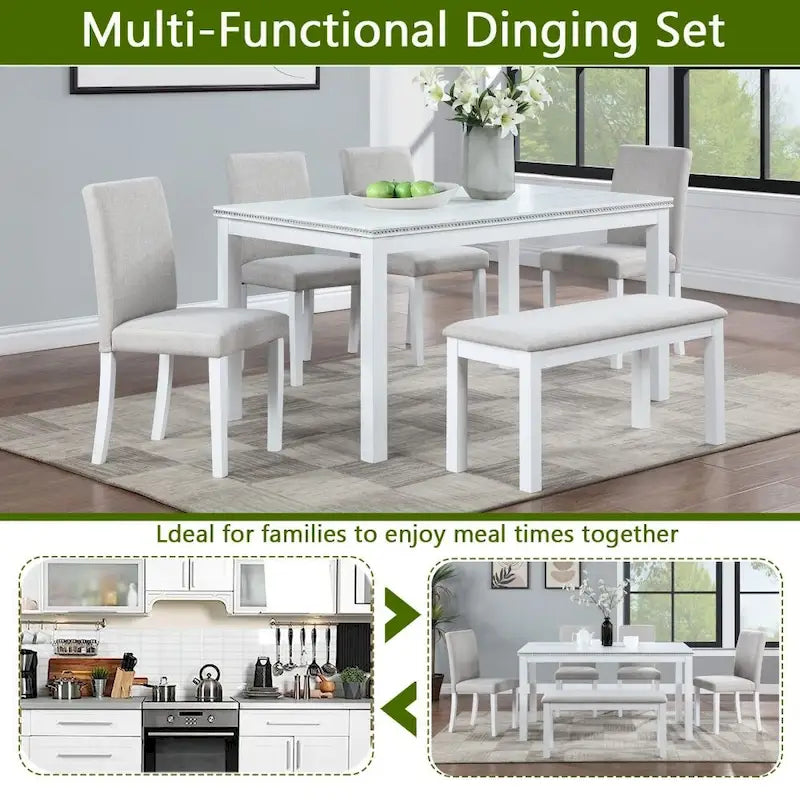 6-Piece Solid Wood Dining Table Set